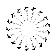 Flying birds and silhouettes on white background. Vector illustration. isolated bird flying.