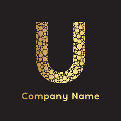 Letter U Bubbles Vector. Gold Bubble Design Vector Illustration.