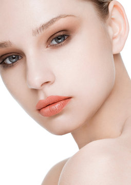 Beauty fashion model with natural makeup skin care