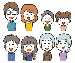 笑顔のファミリーアイコンイラスト