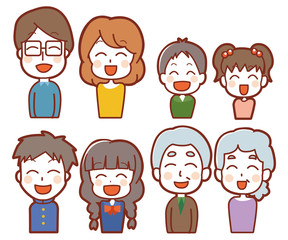 笑顔のファミリーアイコンイラスト