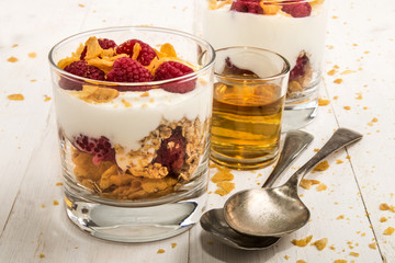 cranachan, a very scottish dessert made with corn flakes, raspberries, whisky and whipped cream