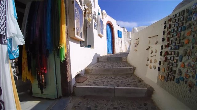 Walk through Oia on the Island of Santorini, Cyclades, Greece
