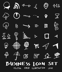 Business set sketch vector ink doodle on chalkboard eps10