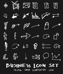 Business set sketch vector ink doodle on chalkboard eps10