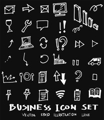 Business set sketch vector ink doodle on chalkboard eps10