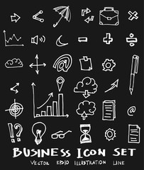 Business set sketch vector ink doodle on chalkboard eps10