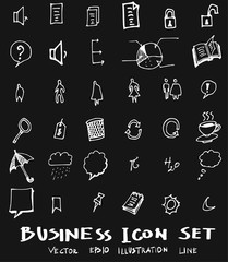 Business set sketch vector ink doodle on chalkboard eps10