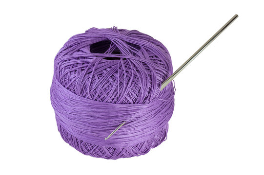 Purple thread needle Crochet plug. Ready for the invention of your imagination. Isolated on white background. (with clipping path)