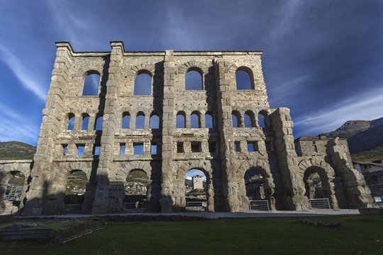 Ruins of roman theater in Aosta, Italy