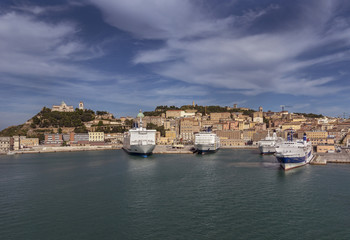 Fototapeta na wymiar Town Ancona with cathedral of Saint Cyriacus and port, Italy
