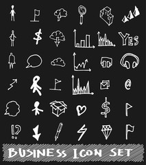 Business set sketch vector ink doodle on chalkboard eps10