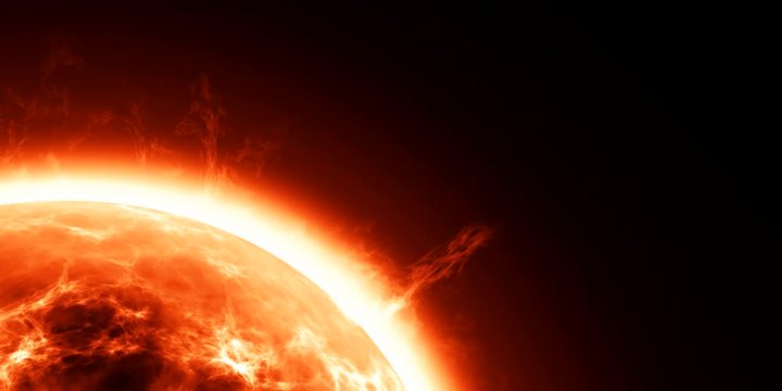 Burning Sun With Fire Storms on Surface in a Rendered 4k Intro Animation Video