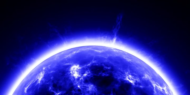 Burning Blue Planet With Wavering Energy Bursting Out on Surface - Rendered 4k Animation Video