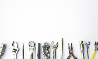 Tools and equipments on white background