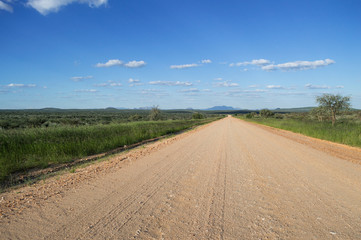 Fototapeta na wymiar Lush Mountain Landscape with Highway in Namibia