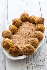 Fried meat meatballs in oil