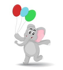 cartoon elephant walking happy holding ballon