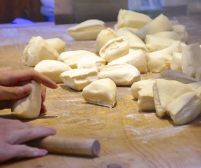 Roll out the dough for dumplings