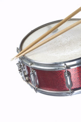 Fototapeta na wymiar D1386 Red Snare Drum and Sticks