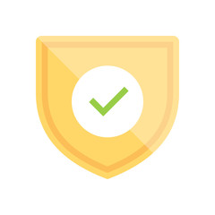 Badge icon with shield and checkmark. Modern flat vector illustration.