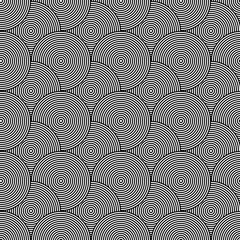 Black and white seamless pattern with circles .Vector illustration. Abstract graphic design background. Modern stylish abstract texture. Template for print, textile, wrapping and decoration