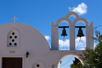 Greek Church with bell tower on Santorini Island