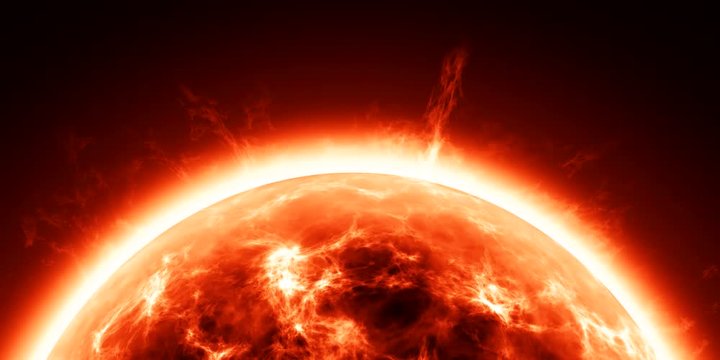 Stylized Sci-Fi Sun as Close-Up of Red Star Rendered 4k CGI Animation Video