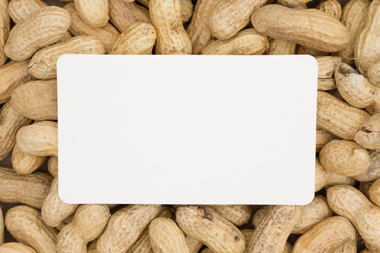 Raw peanuts in shells with card
