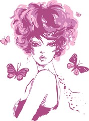 Beautiful girl's face and Butterflies