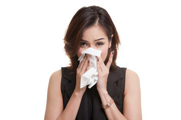 Young Asian woman got sick and flu.