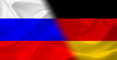 Flag of Russia and Germany, with waving fabric texture