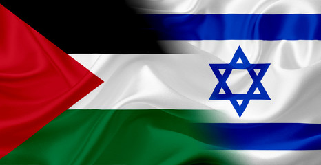 Flag of Palestine and Israel, with waving fabric texture