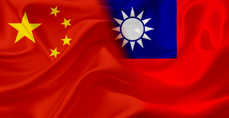 Flag of China and Taiwan, with waving fabric texture