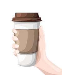 Paper coffee cup icon isolated on background. Plastic coffee cup with hot coffee in flat style vector illustration.