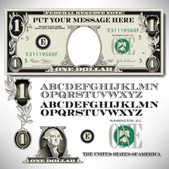 Fotobehang One dollar bill parts with an alphabet to make your own message    © mike166146