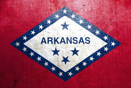 Flag of Arkansas, USA, with an old, vintage metal texture