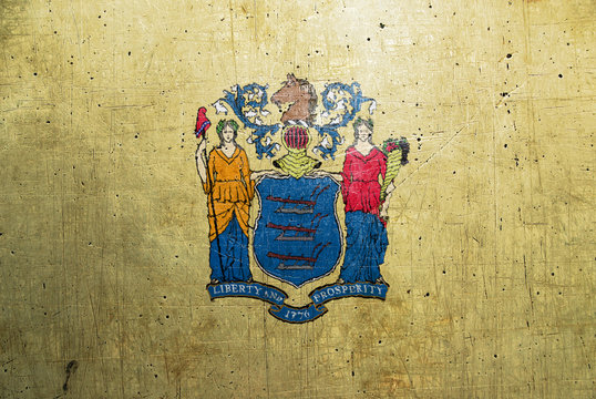 Flag of New Jersey, USA, with an old, vintage metal texture