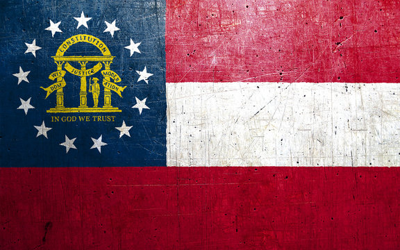 Flag of Georgia, USA, with an old, vintage metal texture