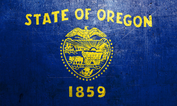 Flag of Oregon, USA, with an old, vintage metal texture