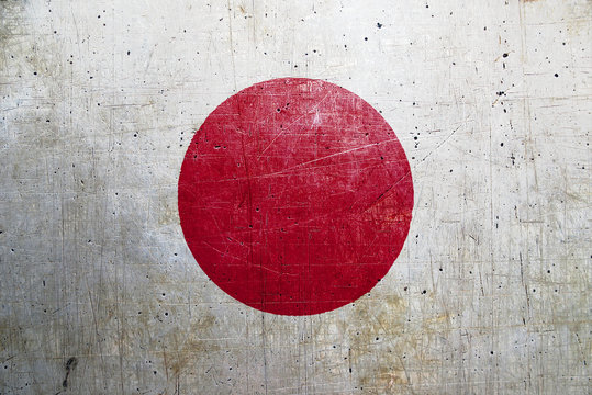Flag of Japan, with an old, vintage metal texture