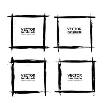 Square frames of thin smears with black paint vector objects isolated on a white background