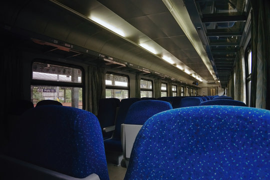 Praha, Czech republic - May 08, 2017: modernized interior of fast train R608  B&iacute;lina company Ceske Drahy in main train station in Prague