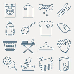 Collection of laundry icons. Set of housework outline icons
