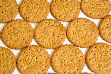 Digestive biscuits on white background. Top view