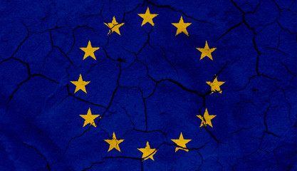 Flag of European Union, with dried soil texture