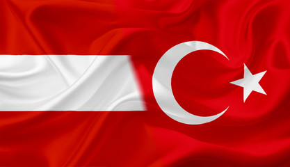Flag of Austria and Turkey, with waving fabric texture