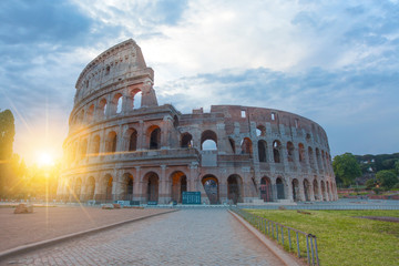 Fototapeta na wymiar Sunrise at Rome Colosseum (Roma Coliseum), Rome, Italy