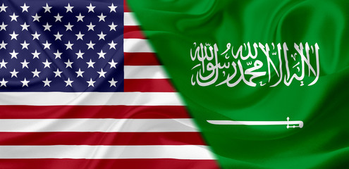 Flag of USA and Saudi Arabia, with waving fabric texture