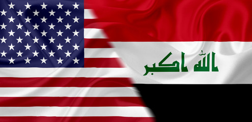 Flag of USA and Iraq, with waving fabric texture